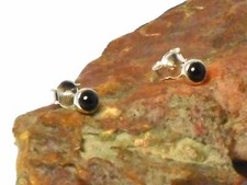 Small Round  Black  ONYX  Sterling  Silver  925  Gemstone  Stud Earrings - 4 mm 
