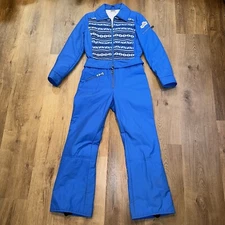 Vintage 1970s Ski Suit Snowsuit One Piece Snow Bib Jacket Pants 42 Medium Womens