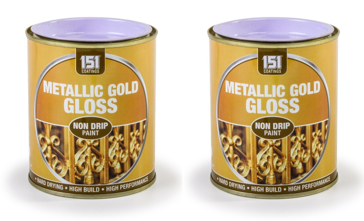 2x 151 Wood Metal Interior Exterior Non-Drip Metallic Gloss Paint 300ml - Gold