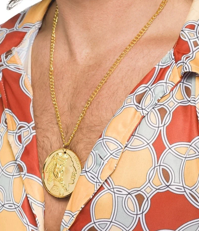 SMIFFYS 1970's Gold Medallion 60s Fancy Dress Costume Necklace Chav Pimp Disco Accessor