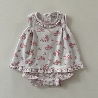 Kissy Kissy 3 Months Baby Girl White Romper Pink Toile Print Layered Ruffle Pima