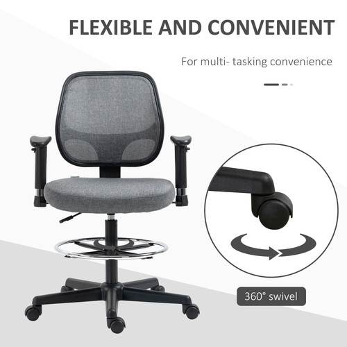 Ergonomic Drafting Chair Tall Office Stand Desk Chair with Foot Ring, Arm, Wheel - Picture 5 of 11