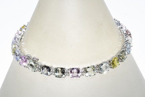 $29,999 27.68CT NATURAL PASTEL COLOR SAPPHIRE & DIAMOND TENNIS BRACELET 14K GOLD - Picture 4 of 12