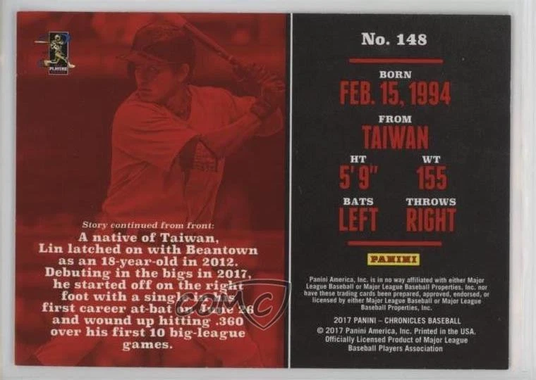 2017 Panini Chronicles Rookies Purple /99 Tzu-Wei Lin #148 Rookie RC - Image 2 of 2