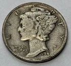 1941 Mercury Dime Silver 10C US Coin Circulated 0.9 Fineness Business Strike