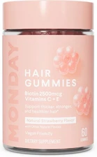 MONDAY HAIRCARE Hair Gummies for Thicker and Stronger Hair (60 Count) Strawberry