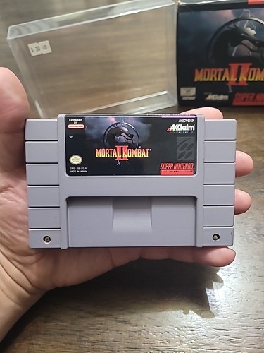 Tested! SNES Mortal Kombat II Rated 17+ Original Box With Game And Plastic Case - Picture 2 of 21