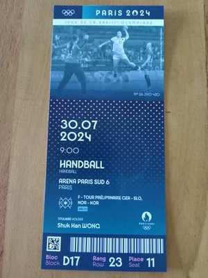 Paris 2024 JO Olympics Souvenir Ticket Handball GER - SLO/NOR- KOR 30.07. HBL13