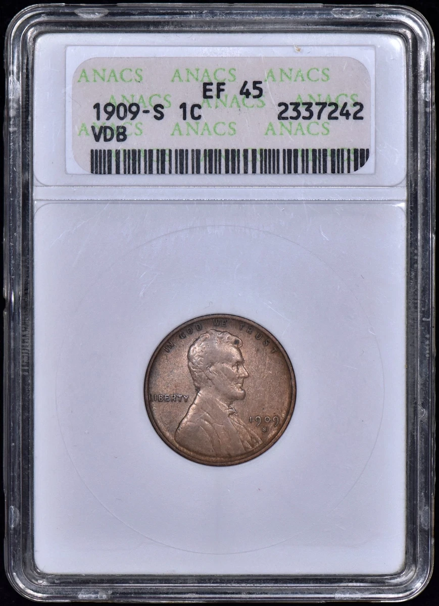 XF 45 Graded 1909 Year Lincoln Wheat US Small Cents (1909-1958
