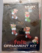 Titan 502 Vintage 1986 Wool Felt Ornament Kit 4" Teddy Bears Stockings Set of 4