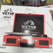 Victor Metro Bluetooth Suitcase Turntable w/ Built-In Speakers 3-Speed Red