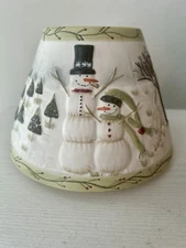 Yankee Candle Large Jar Shade Topper Winter Scene W/Snowmen Family. EUC