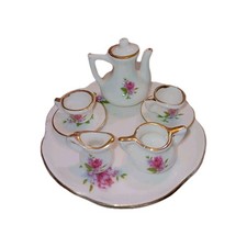 Vintage Lefton Porcelain Miniature Doll Tea Set Pink Roses Victorian