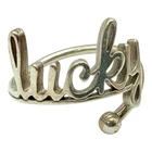 Vintage Alex and Ani Silver Tone That Reads "Lucky” Adjustable Ring Size 6