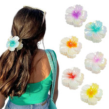 Hibiscus Flower Hair Clips - 6 Pcs Non-Slip Floral Claw Barrettes for Women