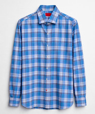  495 ISAIA Mens cotton long sleeve button-up shirt - blue plaid check - 43 17 18