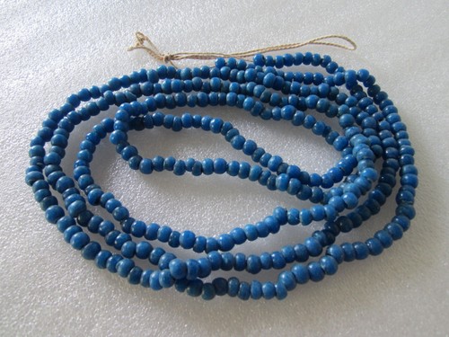 ORIGINAL ANCIENT COLONIAL AMERICAN TRADE COBALT BLUE GLASS BEAD NECKLACE 81”