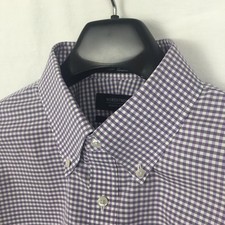 Nordstrom Mens Shop Shirt 17 35 Purple Black Gingham Smartcare Traditional Fit