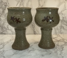 2 Stoneware Goblets MM Mildmay Paul Ager Hand Turned Studio Pottery