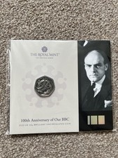 100 Years of the BBC 50p, Royal Mint BUNC Fifty Pence,BU Brilliant Uncirculated