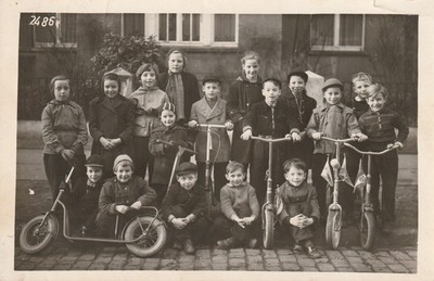 Photo Pretty Kids With Scooter Bunting Toy Snapshot
