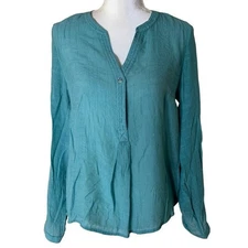 Vintage Simply Styled By Sears Long Sleeve Semi Sheer Teal Blouse Tops Medium