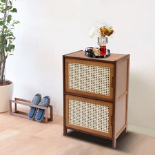 Bedroom Bedside Nightstand End Table with 2 Drawers Storage Bamboo Organizer NEW