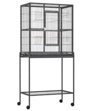 Image of Rolling Bird Cage with Detachable Stand Storage Shelf Wood Perch Food Container