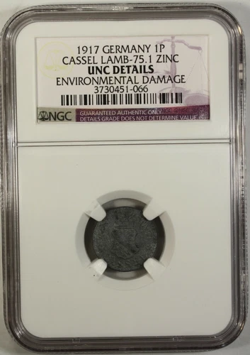 Germany 1 Pfennig 1917 NGC UNC Details City of Cassel, Lamb-75.1 Zinc