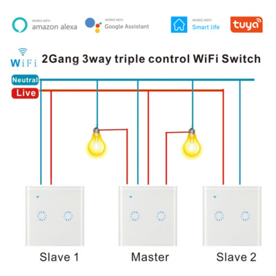 3PCS 3 Way Wlan WiFi Glas Touch Lichtschalter Wandschalter 1/2/3Gang f Alexa/APP