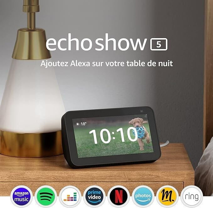 Echo Show 5 compagnon de table de chevet avec réveil programmable et météo