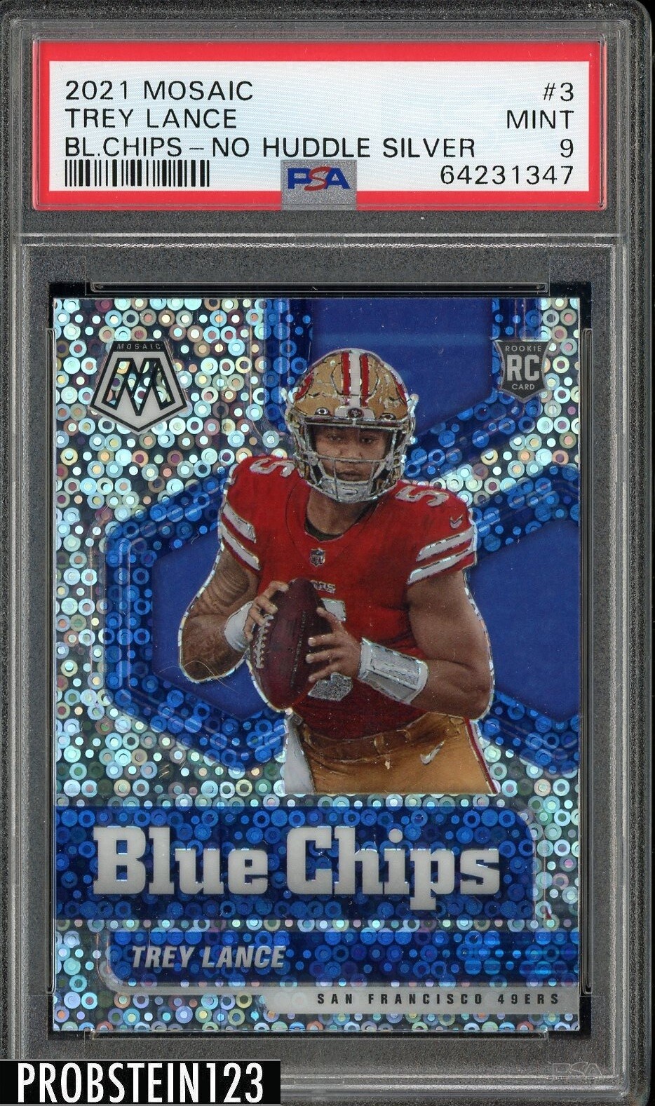 Trey Lance Panini Mosaic Blue Chips #3 No Huddle Silver