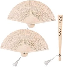 Emsiok 3 PCS Wooden Folding Fan, Vintage Fan Handheld Wood 3pcs