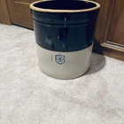 Antique Nelson McCoy Stoneware Pottery 6 Gallon Blue M Flower Mark