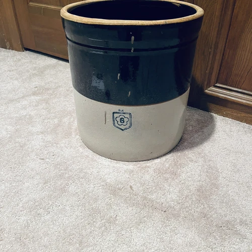 Antique Nelson McCoy Stoneware Pottery 6 Gallon Blue M Flower Mark