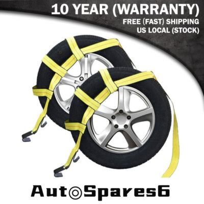 Adjustable Tie Down Tow Straps 15'' to 20'' Rim Size Universal Flat Hooks IN D27
