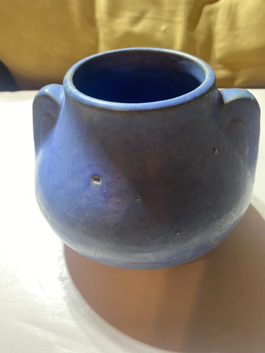 Vintage Brush McCoy Blue Fawn Vellum Fawn Ear Handle Pottery Vase