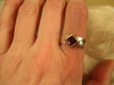 Elegant Sterling Silver Princess Cut Garnet Ring, Size 7.5