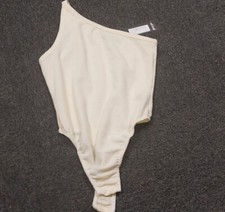 Nasty Gal One Shoulder ribbed cream body suit Sz 4