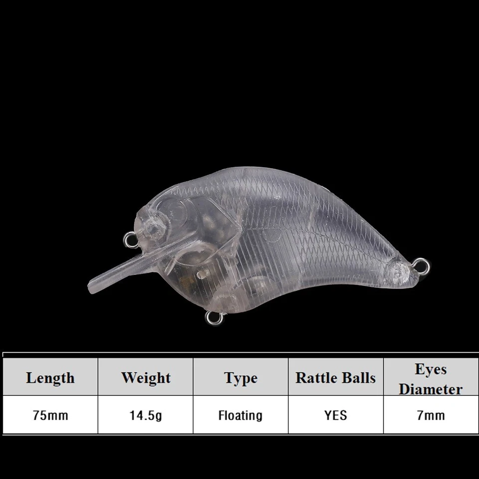 20PCS 7.5CM 14.5G Square Bill Rattle Crankbait Unpainted Bait Blank Fishing Lure - Image 2 of 4