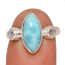 Genuine Larimar - Dominican Republic  Moonstone 925 Silver Ring s.7 CR71611