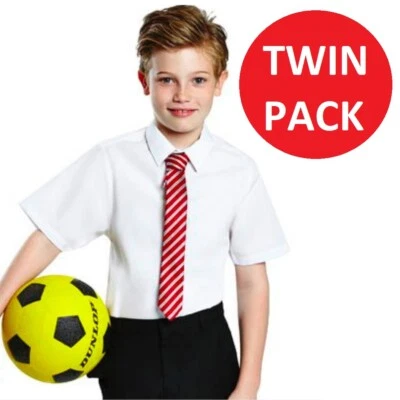 LISTERS SCHOOLWEAR Boys 2 Pack White Regular Fit Short Sleeve School Shirt Ages 3-16