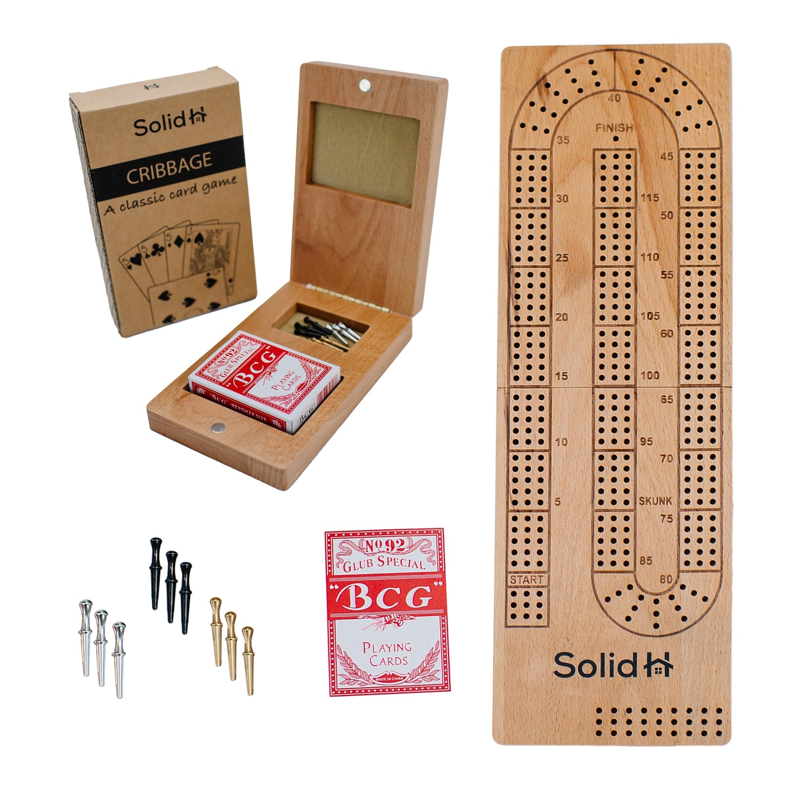Foldable Cribbage Board Game Set | Travel Cribbage Board Includes Wooden Crib...-image