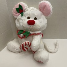 1988 Fisher-Price Puffalump White Christmas Mouse Candy Cane Plush 8033 Nylon