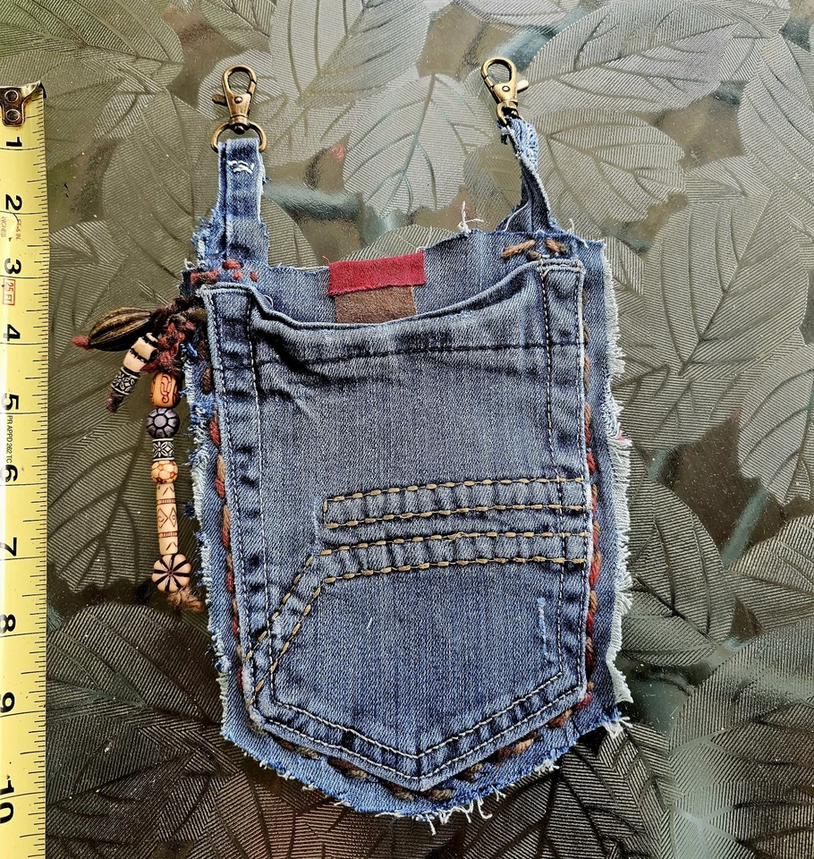 Bolso Cartera Boho Reversible Hipster Hippie Reciclado Denim Roble Cosido a Mano  Foto 2 de 4
