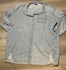 Boohoo Plus Distressed Denim Light Wash Shirt Dress Size 20