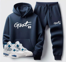 Mens Navy Blue Sweatsuit Hoodie Joggers Set To Match Air Jordan 4 Military Blue