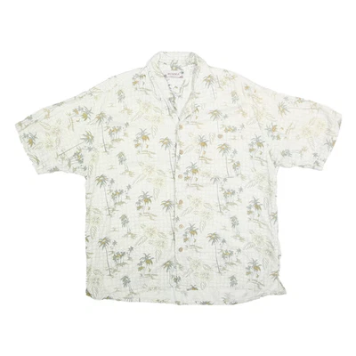 SUMMA Hommes Blanc & Vert Palmier Imprimé Décontracté Chemise XL Été Motif Coton - Photo 1/4