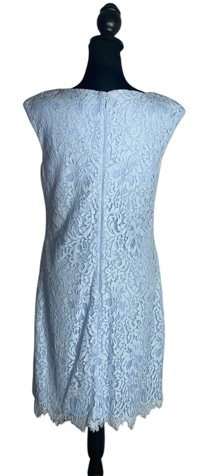 Chaps Womens Blue Lace Sheath Dress Floral Print Lined Size 10 Scalloped Hem - Image 4 of 4