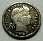 1908 D BARBER DIME SILVER U.S. COIN * GET WHAT U C * SHIPS FREE